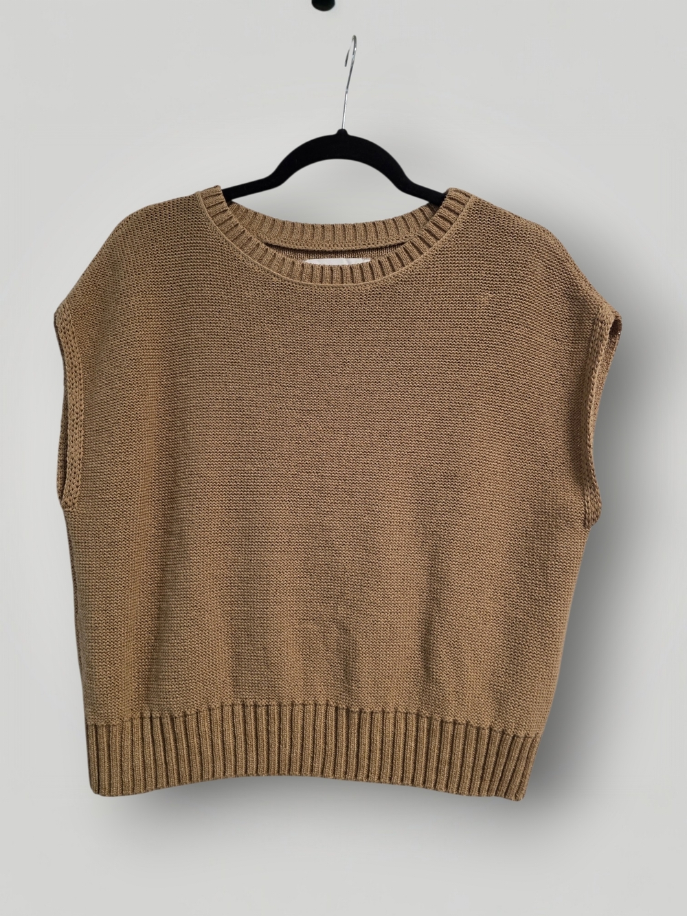 LOFT Taupe/Metallic Crewneck Knit Sleeveless Pullover Sweater MEDIUM NWOT